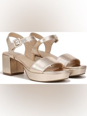 Life Stride Metallic Gold Block Heel Platform Sandals